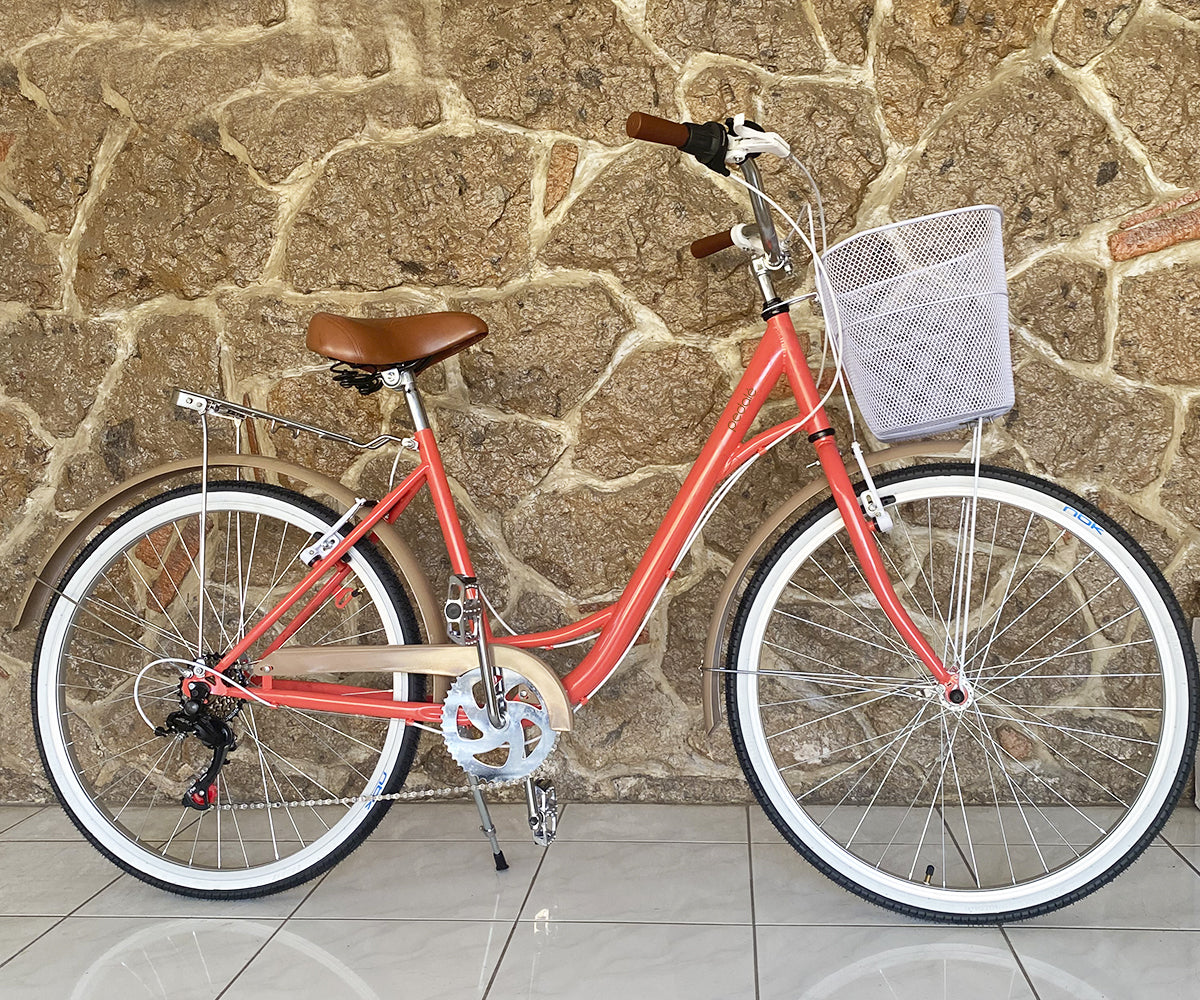 Bicicleta City con canasta Pedalé Rodado 26 Salmón