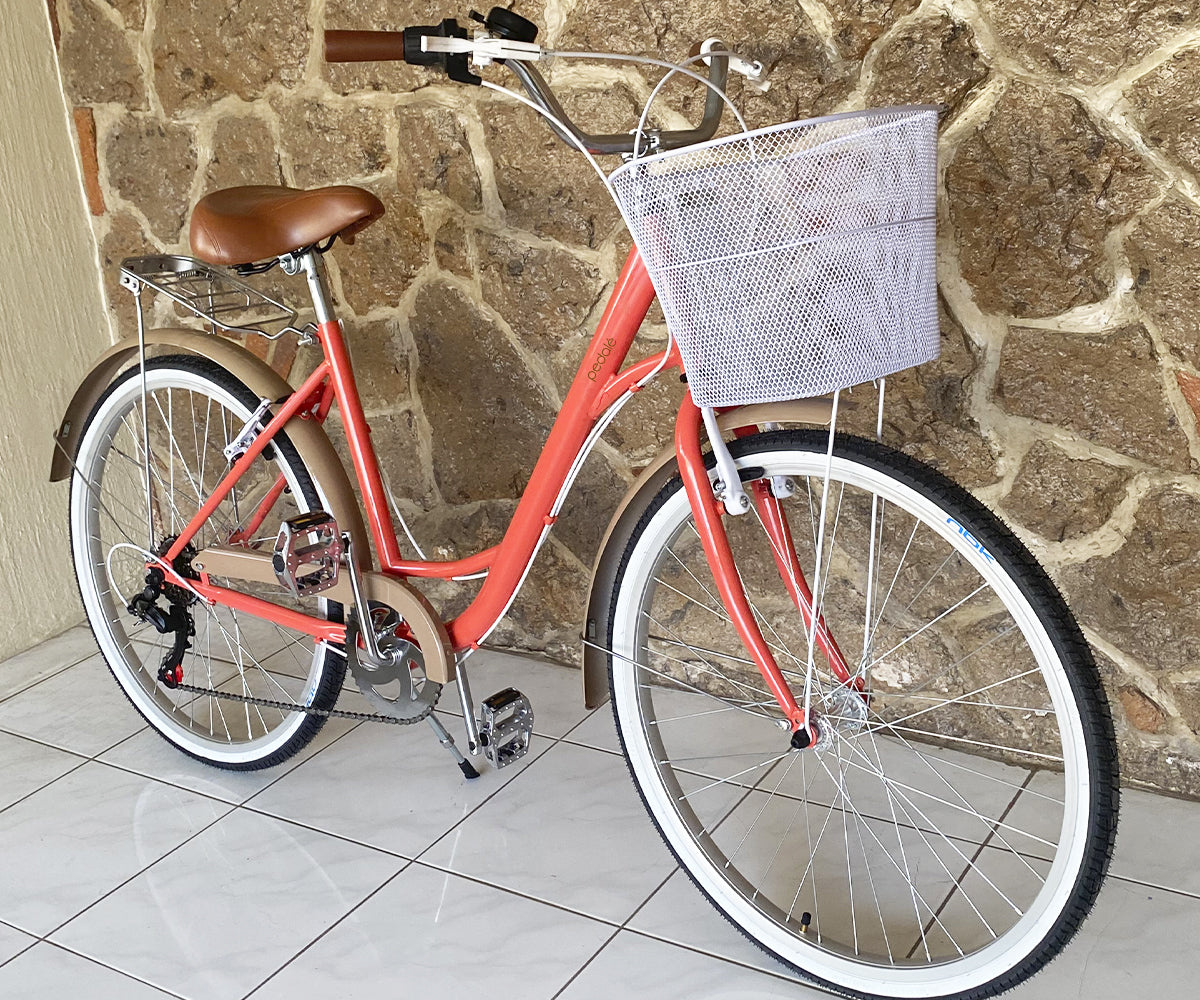 Bicicleta City con canasta Pedalé Rodado 26 Salmón