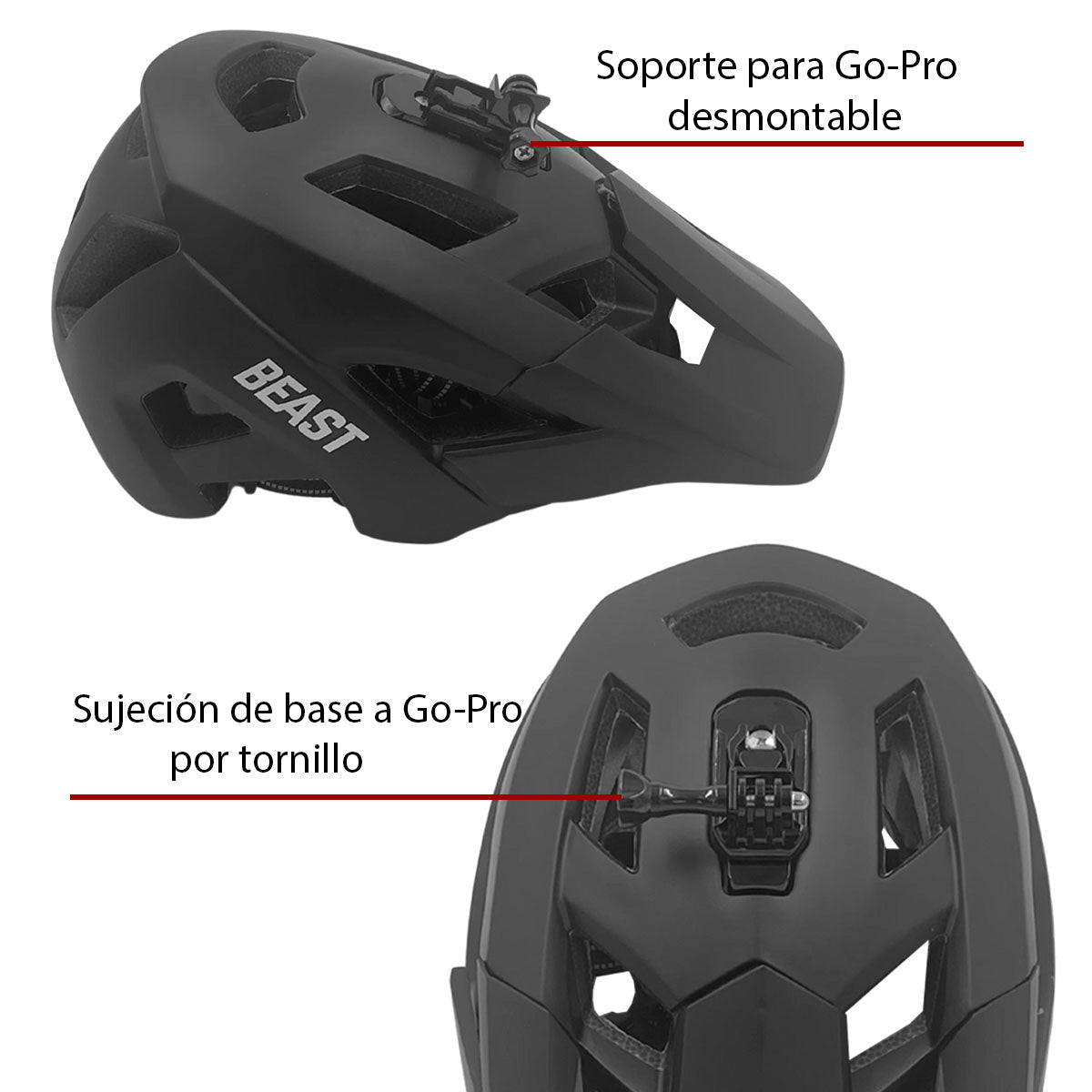 Casco De Bicicleta Con Soporte Go Pro Adulto Beast Mtb