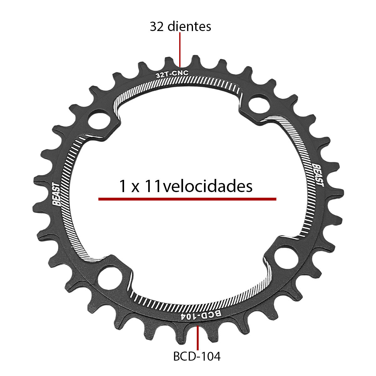 Monoplato Redondo 104 Bcd Multiplicación Mtb 32t Beast