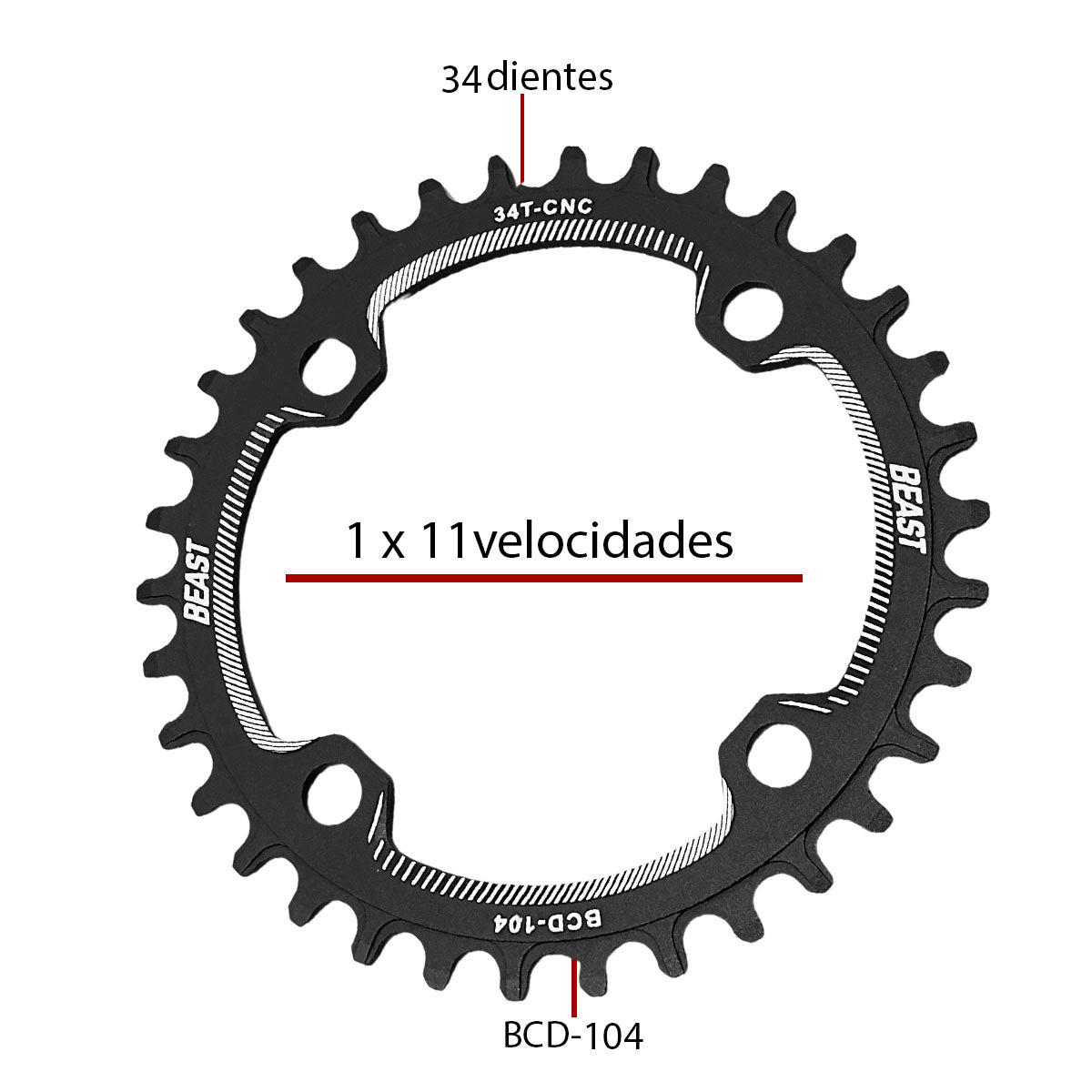 Monóplato Redondo 104 Bcd Multiplicación Mtb 34t Beast