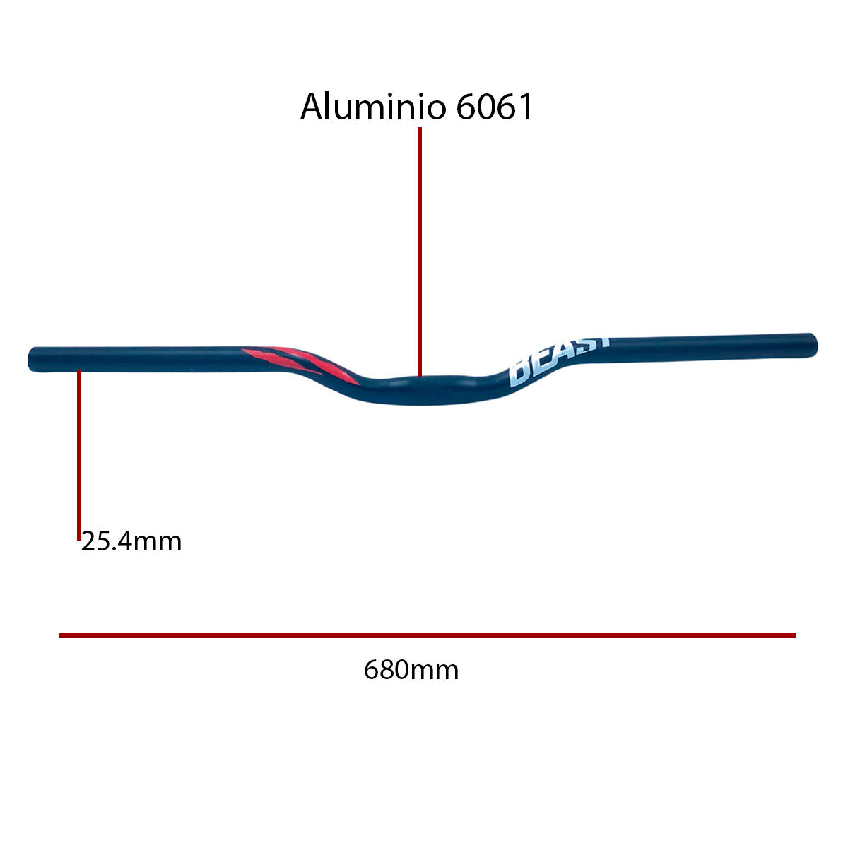 Manillar Manubrio 25.4 Bicicleta Mtb Beast Aluminio 680mm