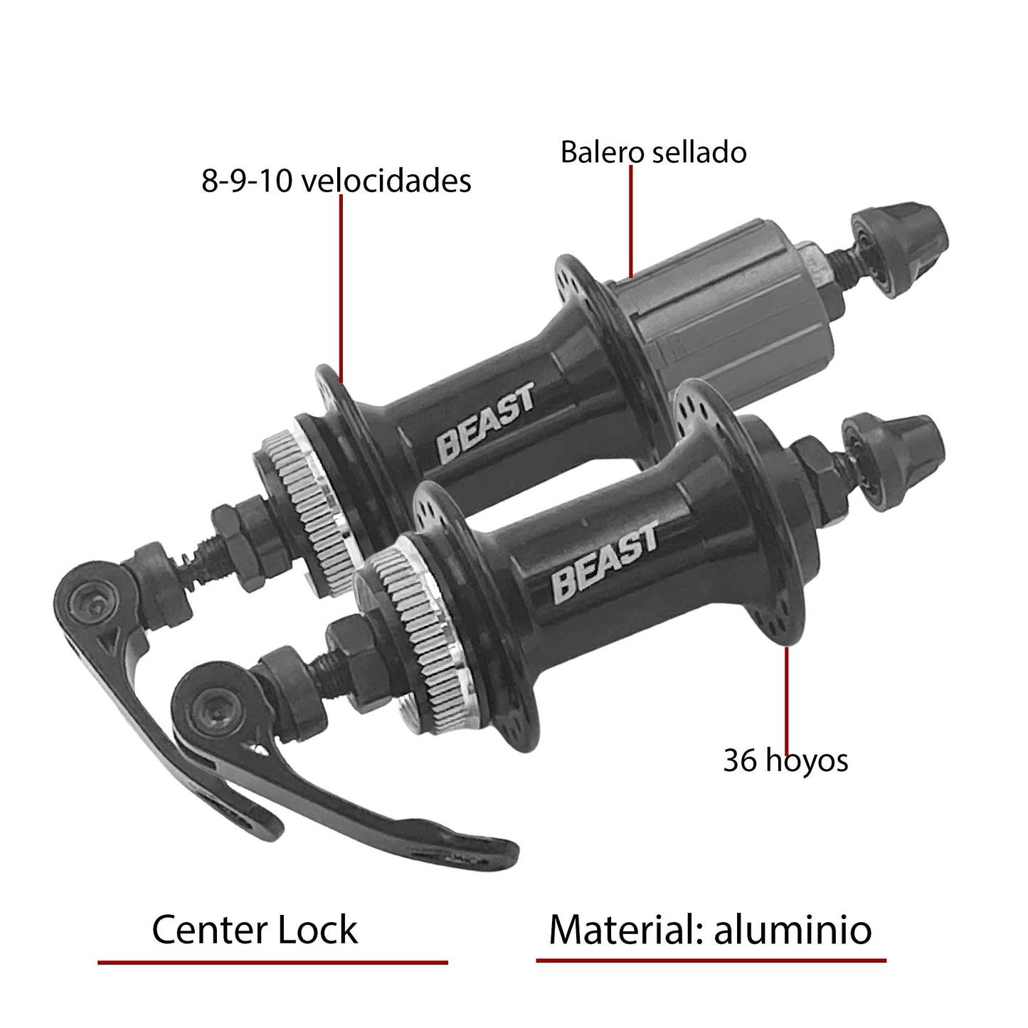Juego de Mazas para Cassette Freno De Disco Beast Mtb Selladas 8/9/10 pasos Center Lock 36 Hoyos