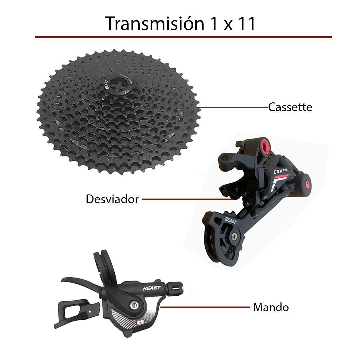 Transmision Grupo Bicicleta Beast Mtb 1x11 Pasos Monóplato