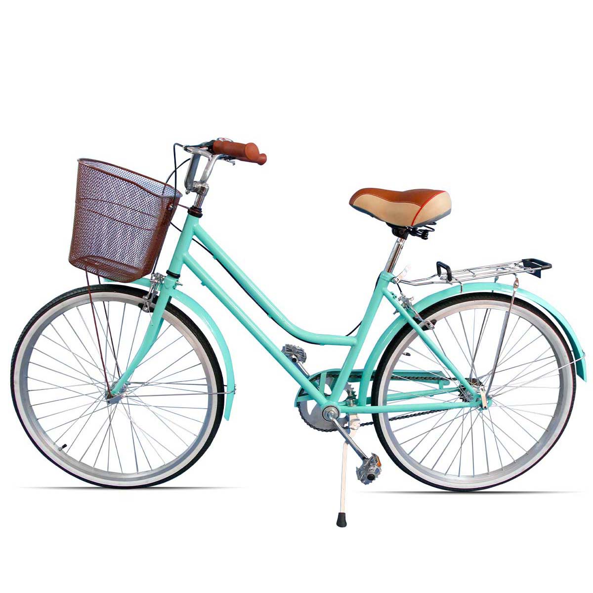 Bicicleta Rodado 26 Modelo Vintage Pedalé con Canasta para Mujer color menta