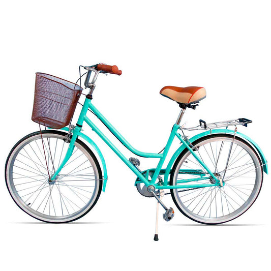 Bicicleta Rodado 26 Modelo Vintage Pedalé con Canasta para Mujer color menta