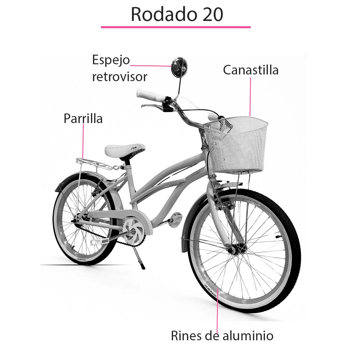 Bicicleta Infantil para Niña Rodado 20 Pedalé Modelo Classic Color Rosita con canasta
