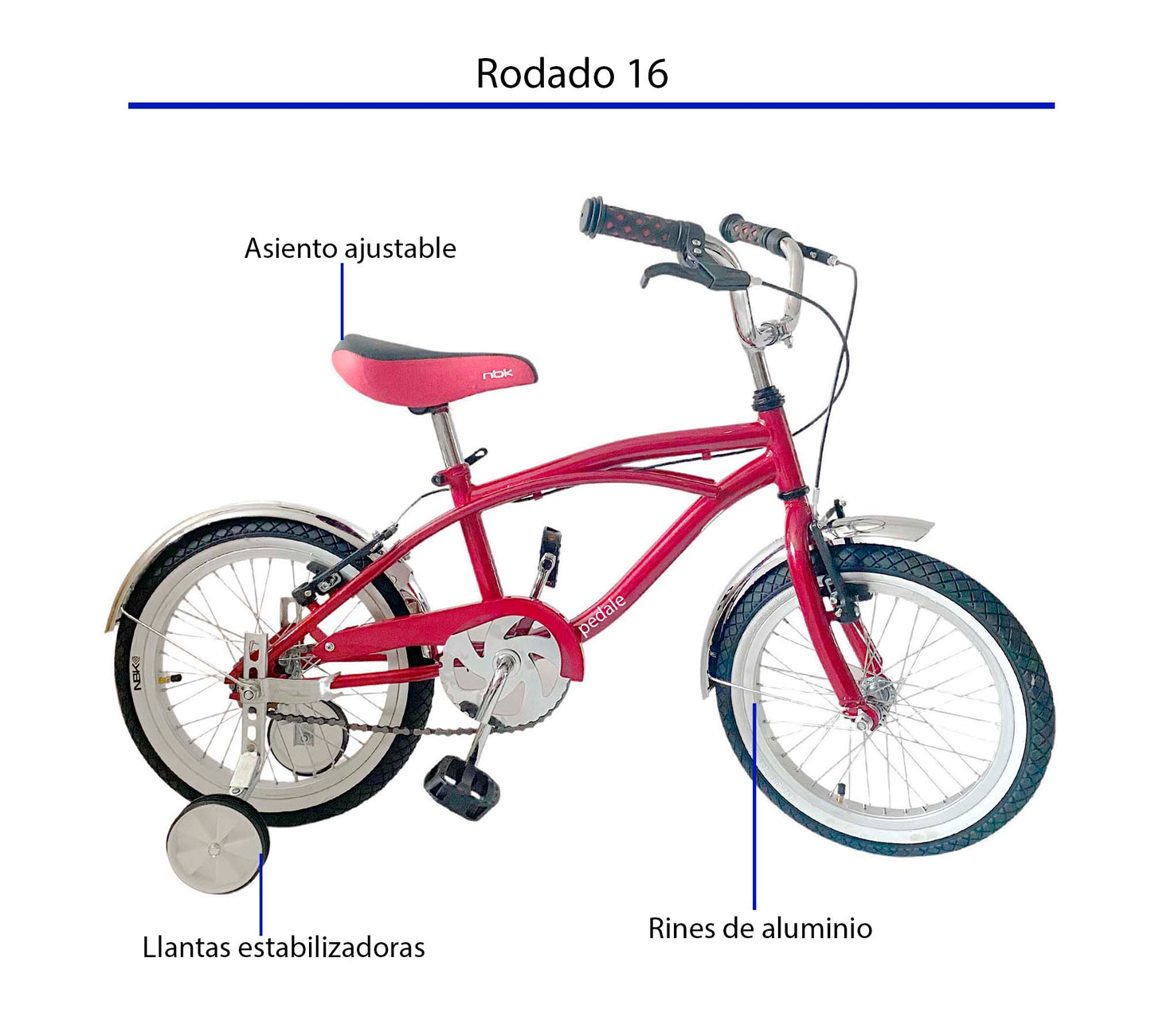 Bicicleta Niño Rodado 16 Cruiser Infantil Pedalé Azul