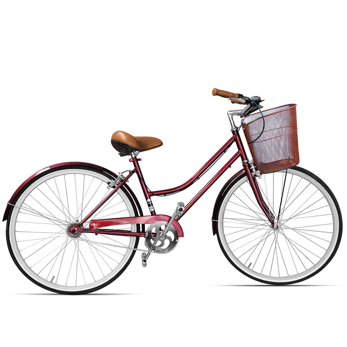 Bicicleta Rodado 26 Modelo Vintage Pedalé con Canasta para Mujer color tinto