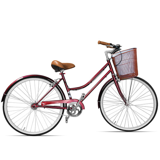 Bicicleta Rodado 26 Modelo Vintage Pedalé con Canasta para Mujer color tinto