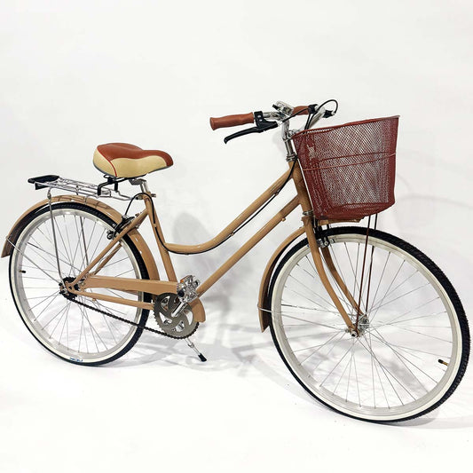 Bicicleta Rodado 26 Modelo Vintage Pedalé con Canasta para Mujer color Capuchino