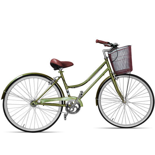 Bicicleta Rodado 26 Modelo Vintage Pedalé con Canasta para Mujer color verde
