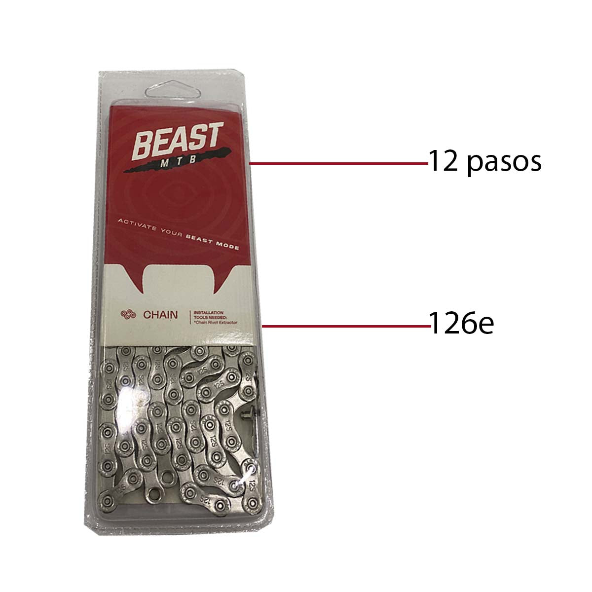 Cadena Para Bicicleta De Montaña 12 Pasos 126 eslabones Beast Mtb