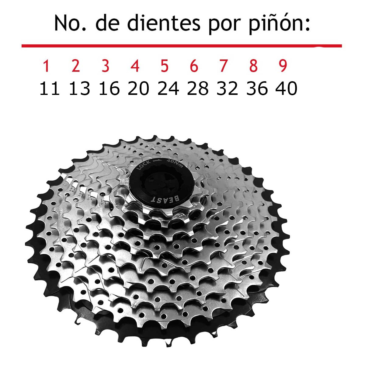 Cassette Sprocket Mtb Beast 9 Pasos 11-40d para Bicicleta